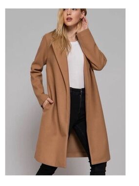 Zara Camel Single-Breasted Longline Trench Coat
